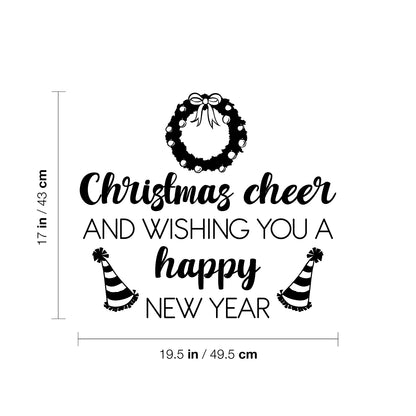 Vinyl Wall Art Decal - Christmas Cheer and Wishing You A Happy New Year - 17" x 19.5" - Lovely Inspiring Quote Sticker for Bedroom Living Room Windows Coffee Shop Holyday Season Decor