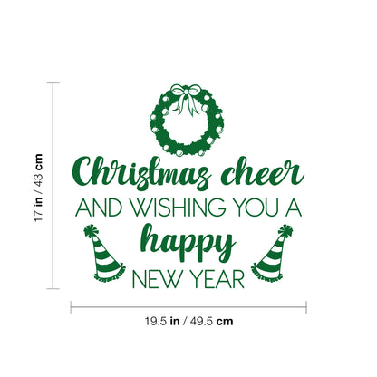 Vinyl Wall Art Decal - Christmas Cheer and Wishing You A Happy New Year - 17" x 19.5" - Lovely Inspiring Quote Sticker for Bedroom Living Room Windows Coffee Shop Holyday Season Decor