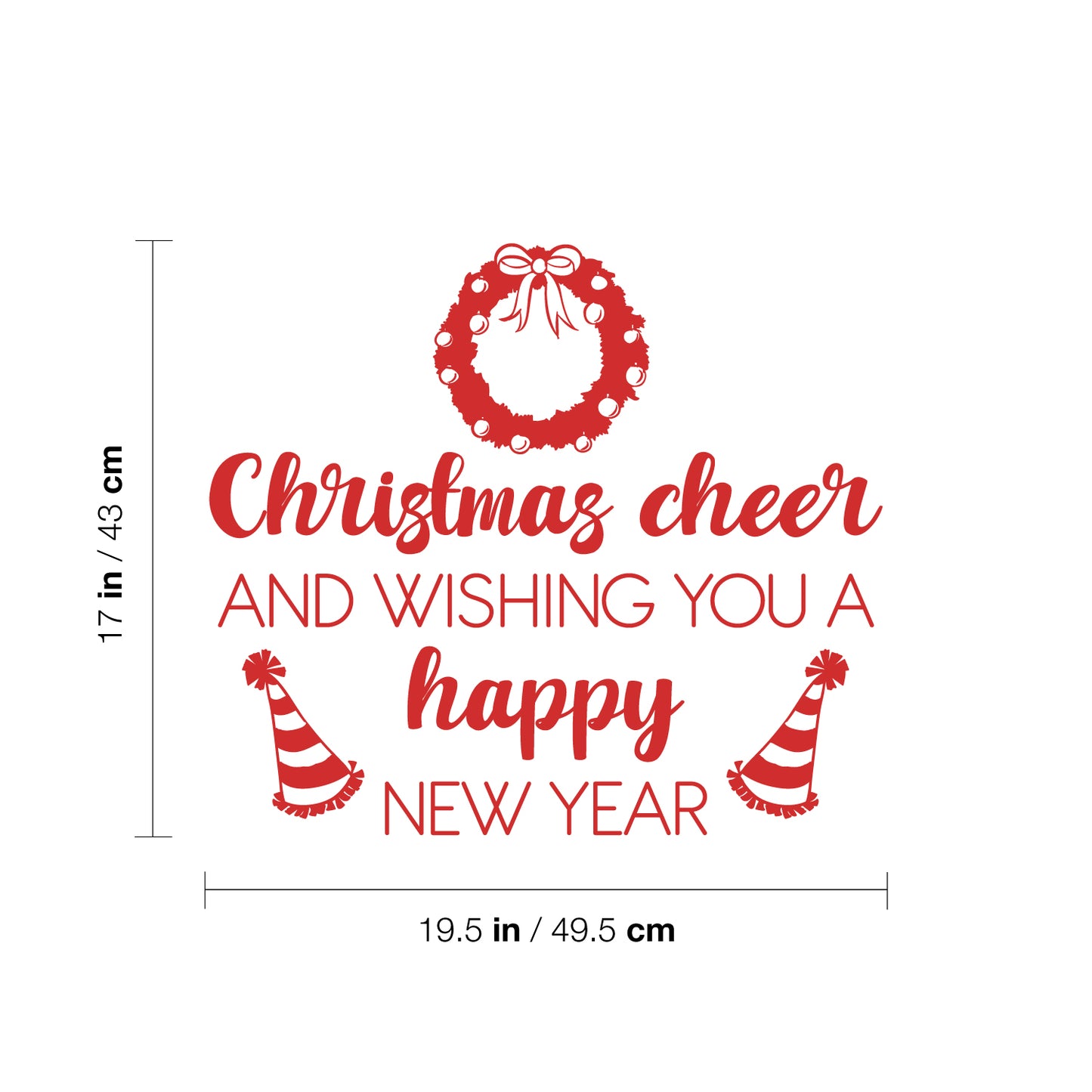 Vinyl Wall Art Decal - Christmas Cheer and Wishing You A Happy New Year - 17" x 19.5" - Lovely Inspiring Quote Sticker for Bedroom Living Room Windows Coffee Shop Holyday Season Decor