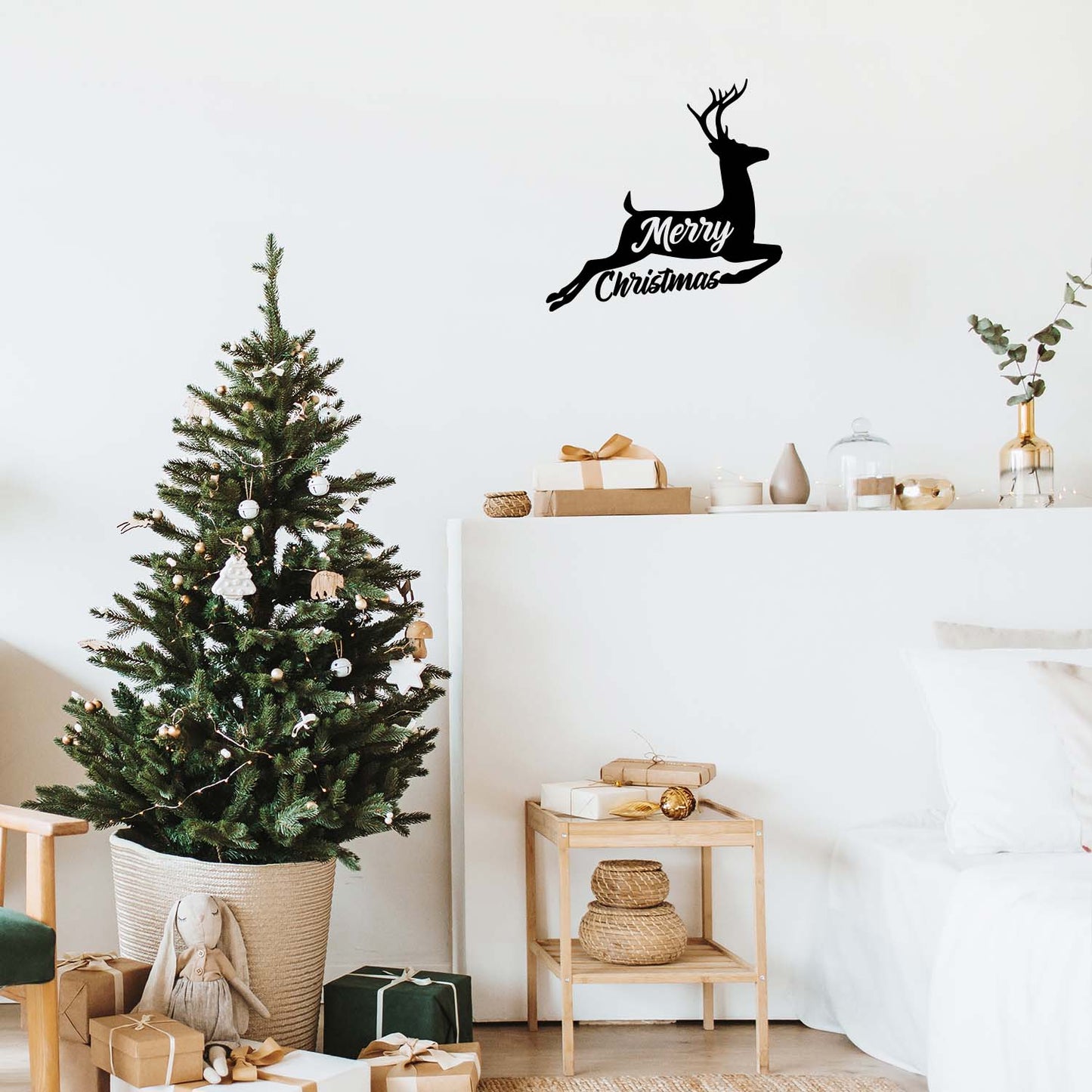 Vinyl Wall Art Decal - Merry Christmas Deer - 17" x 17" - Lovely Cool Inspirational Fun Holyday Design Sticker for Home Bedroom Living Room Windows Doors Coffee Shop Office Decor