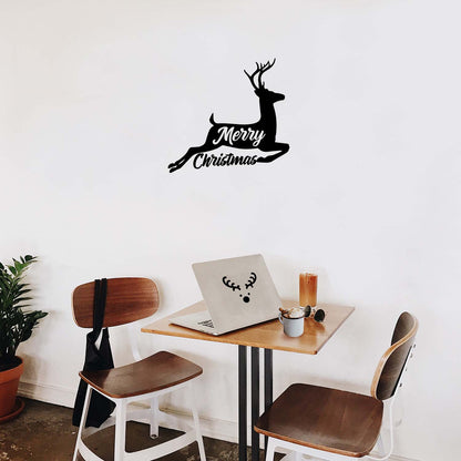 Vinyl Wall Art Decal - Merry Christmas Deer - 17" x 17" - Lovely Cool Inspirational Fun Holyday Design Sticker for Home Bedroom Living Room Windows Doors Coffee Shop Office Decor