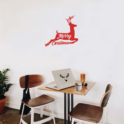 Vinyl Wall Art Decal - Merry Christmas Deer - 17" x 17" - Lovely Cool Inspirational Fun Holyday Design Sticker for Home Bedroom Living Room Windows Doors Coffee Shop Office Decor