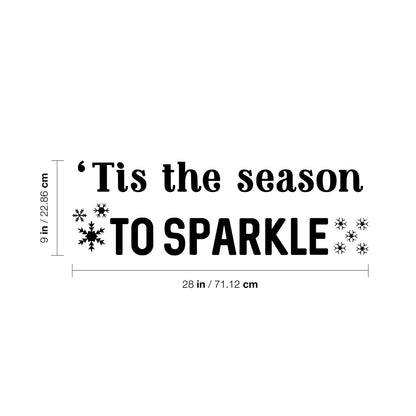 Vinyl Wall Art Decal - 'Tis The Season to Sparkle - 9" x 28" - Inspiring Fun Lovely Christmas Quote Sticker for Home Bedroom Living Room Windows Coffee Shop Office Holiday Decor