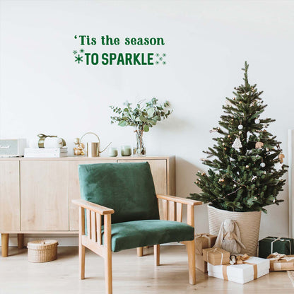 Vinyl Wall Art Decal - 'Tis The Season to Sparkle - 9" x 28" - Inspiring Fun Lovely Christmas Quote Sticker for Home Bedroom Living Room Windows Coffee Shop Office Holiday Decor