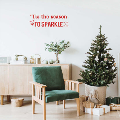 Vinyl Wall Art Decal - 'Tis The Season to Sparkle - 9" x 28" - Inspiring Fun Lovely Christmas Quote Sticker for Home Bedroom Living Room Windows Coffee Shop Office Holiday Decor