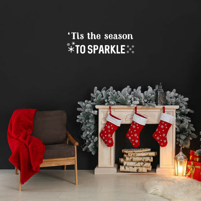 Vinyl Wall Art Decal - 'Tis The Season to Sparkle - 9" x 28" - Inspiring Fun Lovely Christmas Quote Sticker for Home Bedroom Living Room Windows Coffee Shop Office Holiday Decor