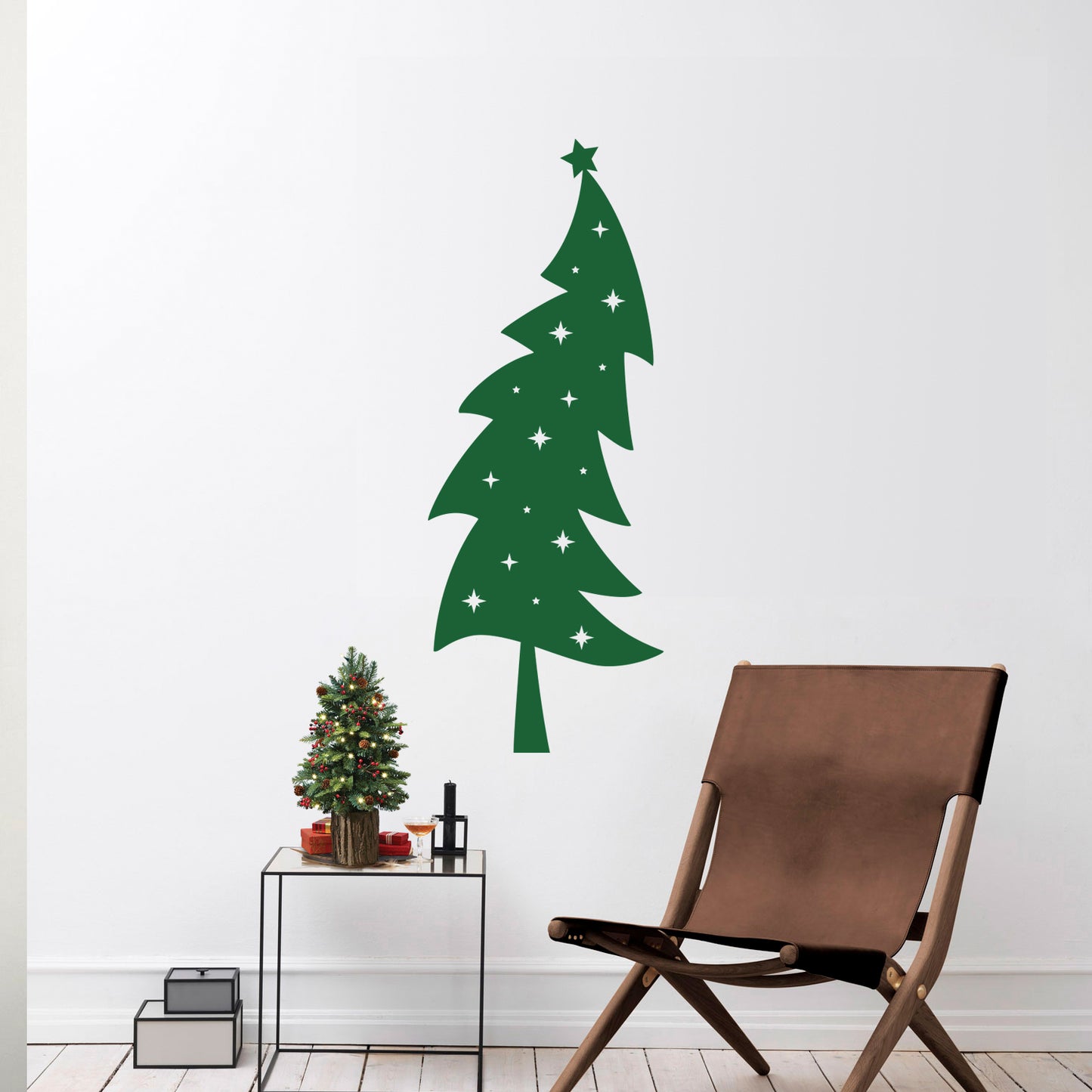 Vinyl Wall Art Decal - Christmas Tree - 44.5" x 17" - Seasonal Shape Cute Holiday Sticker for Home Dining Living Room Store Window Door Shop Decor