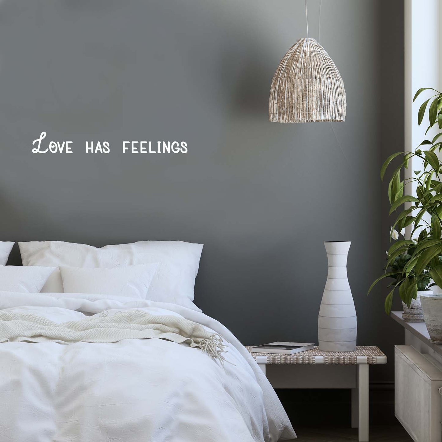 Vinyl Wall Art Decal - Love Has Feelings - 12" x 25" - Modern Inspirational Quote Sticker for Couples Home Office Boyfriend Girlfriend Bedroom Valentine Decor