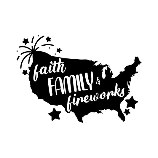 Vinyl Wall Art Decal - Faith Family - 17.5" x 25" - Motivational Positive 4 of July Quote USA Silhouette Design Sticker for Home Windows Doors Storefront Independence Day Decor