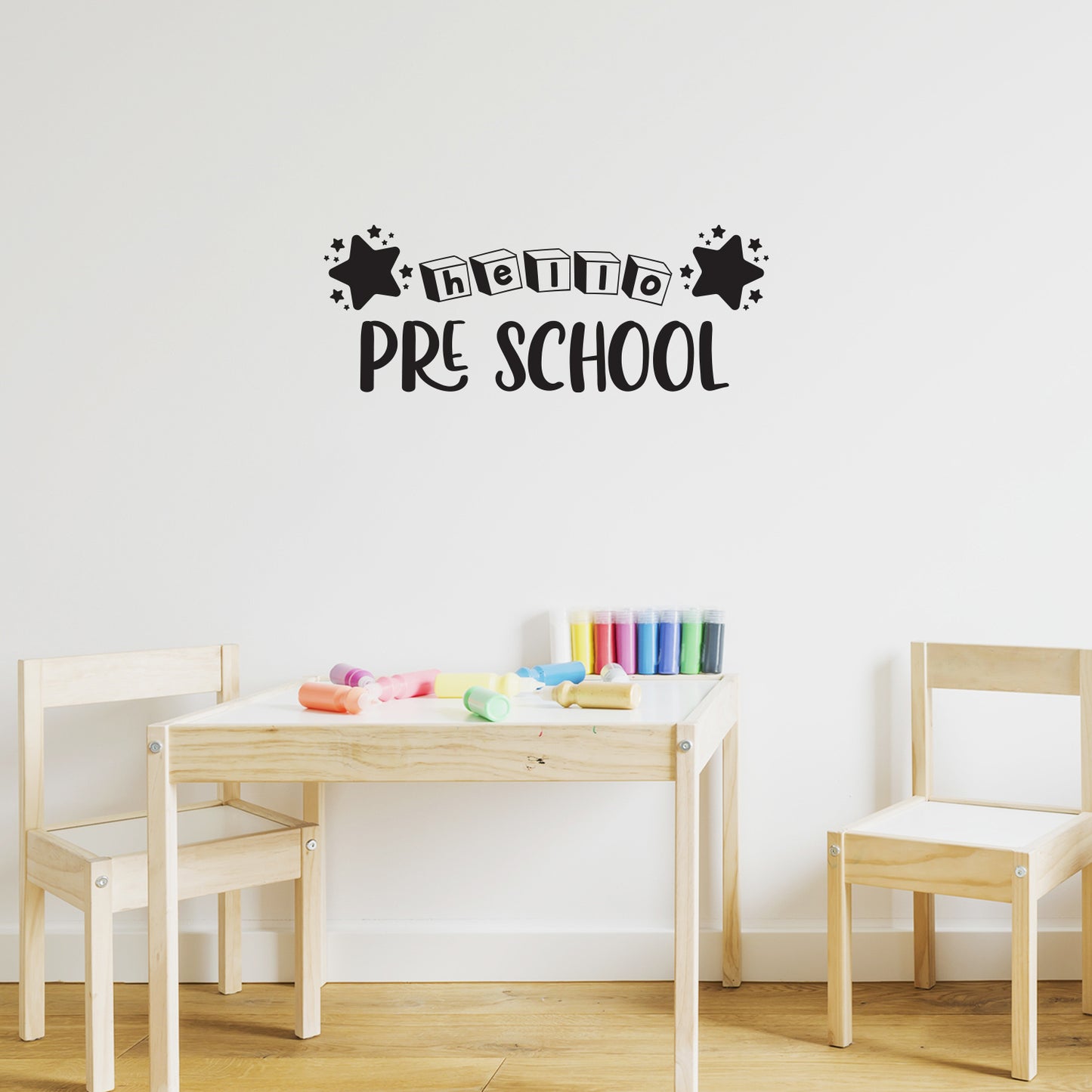 Vinyl Wall Art Decal - Hello Pre School - 11.5" x 30" - Cute Educational Quote Sticker for Classroom Kids Room Home Kindergarten Fun Playroom Preschool Decor