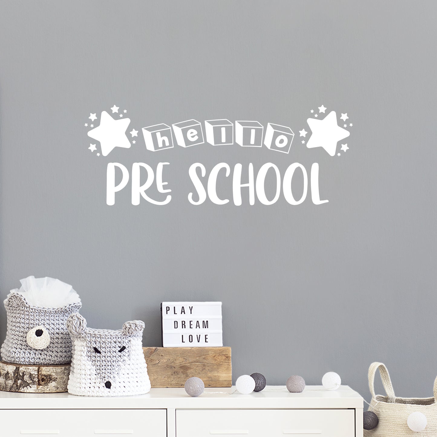 Vinyl Wall Art Decal - Hello Pre School - 11.5" x 30" - Cute Educational Quote Sticker for Classroom Kids Room Home Kindergarten Fun Playroom Preschool Decor