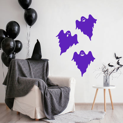 Vinyl Wall Art Decal - Ghost Trio - 19" x 21" Each -Seasonal Movie Props Trendy Funny Halloween Sticker for School Classroom Entryway Living Room Storefront Coffee Shop Spooky Decor