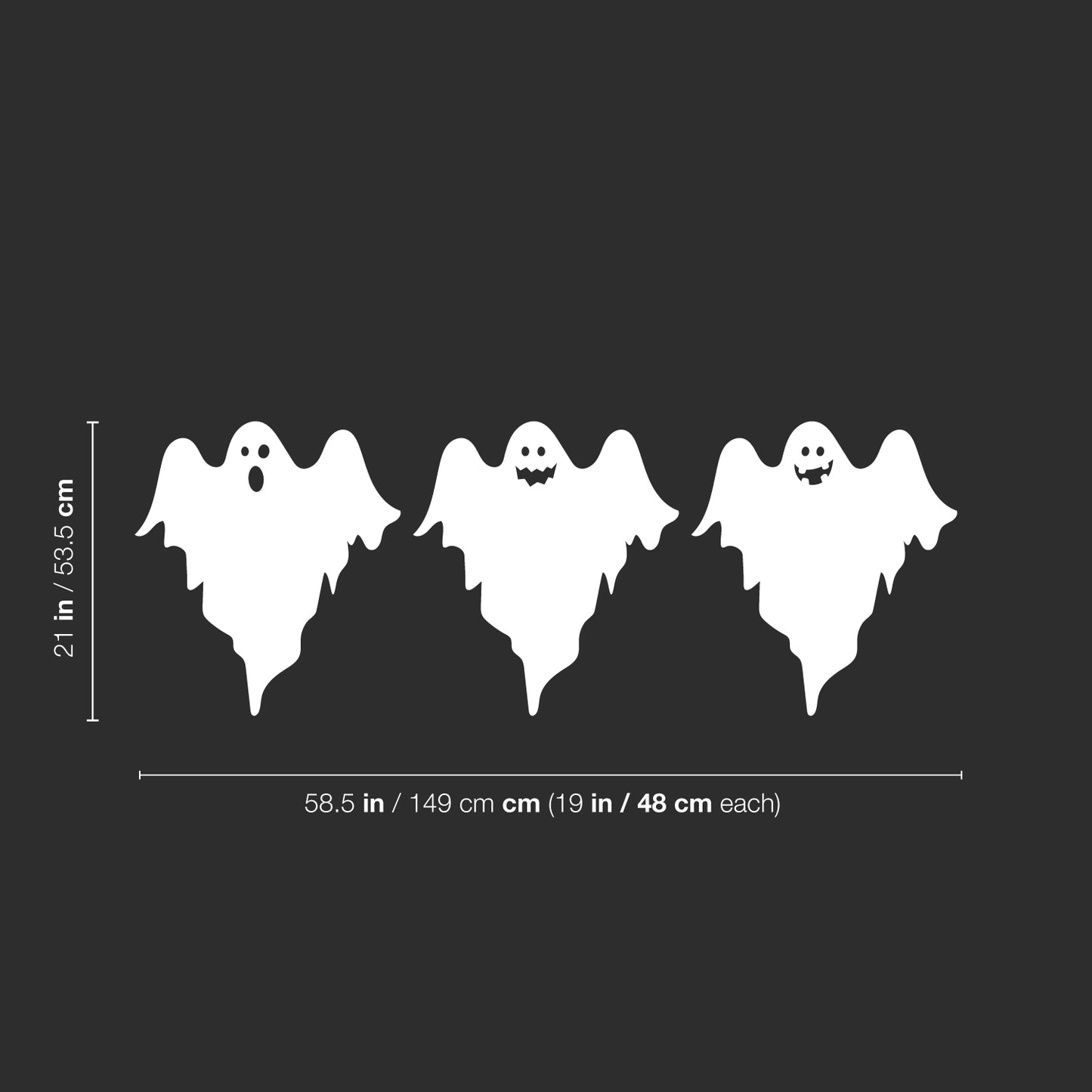 Vinyl Wall Art Decal - Ghost Trio - 19" x 21" Each -Seasonal Movie Props Trendy Funny Halloween Sticker for School Classroom Entryway Living Room Storefront Coffee Shop Spooky Decor