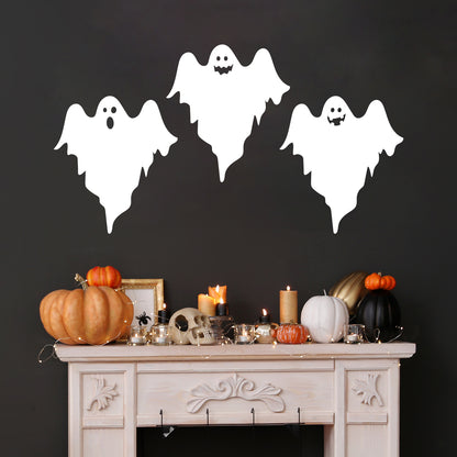 Vinyl Wall Art Decal - Ghost Trio - 19" x 21" Each -Seasonal Movie Props Trendy Funny Halloween Sticker for School Classroom Entryway Living Room Storefront Coffee Shop Spooky Decor