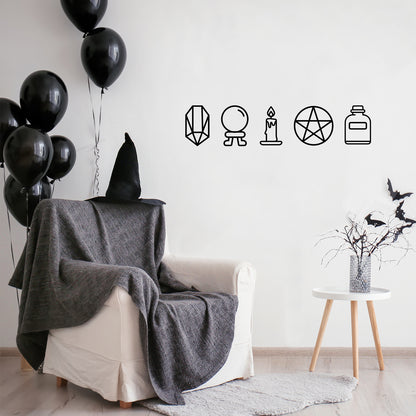 Vinyl Wall Art Decal - Mystic Objects - 8" x 36" - Trendy Cool Fun Halloween Design Sticker for Home Bedroom Family Room Windows Doors Storefront Coffee Shop Office Spooky Decor