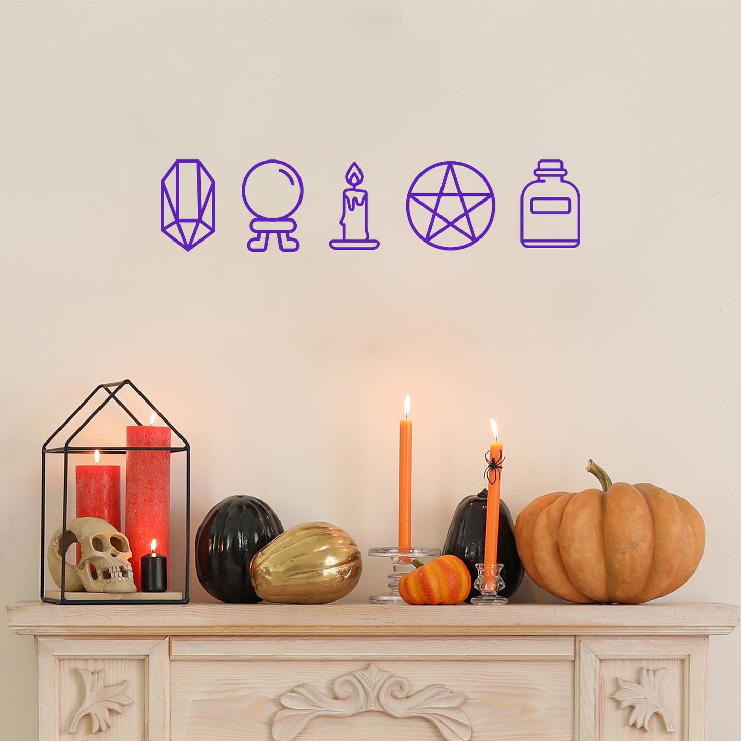 Vinyl Wall Art Decal - Mystic Objects - 8" x 36" - Trendy Cool Fun Halloween Design Sticker for Home Bedroom Family Room Windows Doors Storefront Coffee Shop Office Spooky Decor