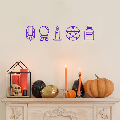 Vinyl Wall Art Decal - Mystic Objects - 8" x 36" - Trendy Cool Fun Halloween Design Sticker for Home Bedroom Family Room Windows Doors Storefront Coffee Shop Office Spooky Decor