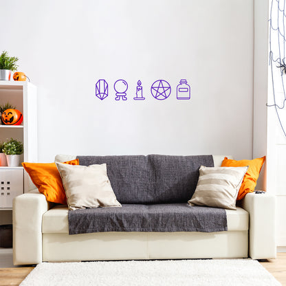 Vinyl Wall Art Decal - Mystic Objects - 8" x 36" - Trendy Cool Fun Halloween Design Sticker for Home Bedroom Family Room Windows Doors Storefront Coffee Shop Office Spooky Decor