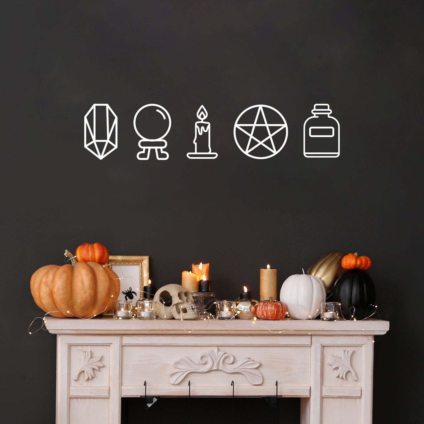 Vinyl Wall Art Decal - Mystic Objects - 8" x 36" - Trendy Cool Fun Halloween Design Sticker for Home Bedroom Family Room Windows Doors Storefront Coffee Shop Office Spooky Decor