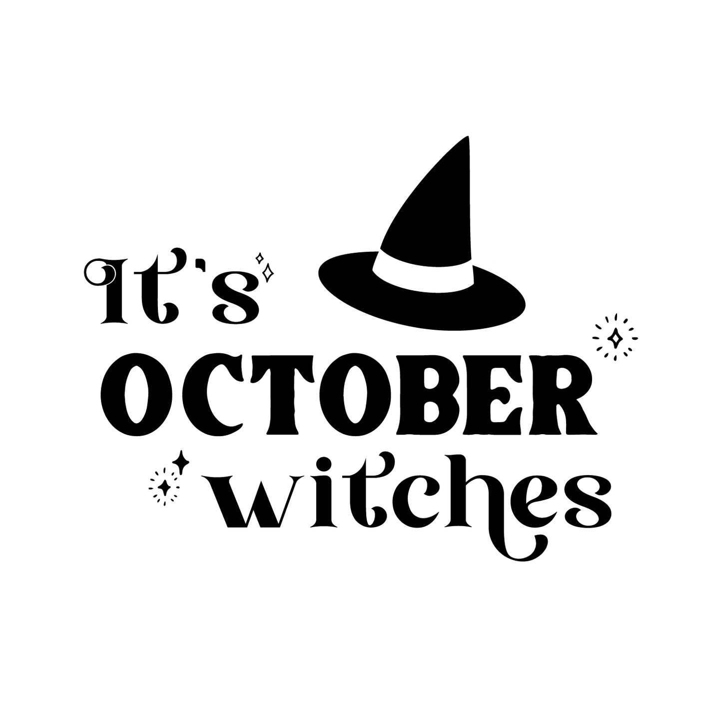 Vinyl Wall Art Decal - It's October Witches - 16" x 12" - Witch Hat Shape Design Seasonal Halloween Quote Sticker for Entryway Storefront Office Living Room Scary Spooky Decor