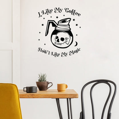 Vinyl Wall Art Decal - I Like My Coffee How I Like My Magic - 25" x 22" - Modern Halloween Quote Glass Carafe Skull Design Sticker for Home Office Kitchenette Spooky Decor