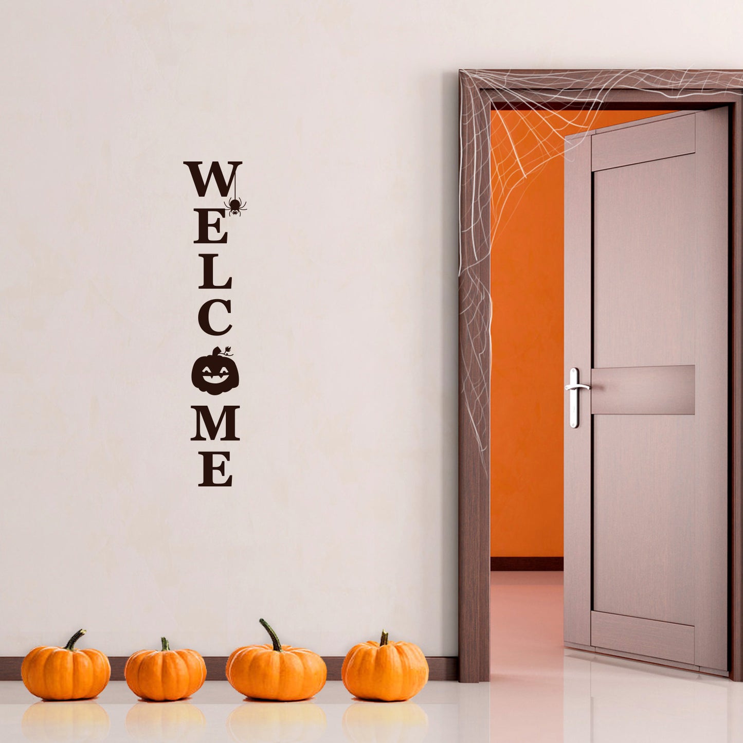 Vinyl Wall Art Decal - Welcome Pumpkin - 31" x 6" - Trendy Cool Halloween Season Fun Bats Design Sticker for Home Family Room Windows Entry Hall Doors Storefront Coffee Shop School Spooky Decor