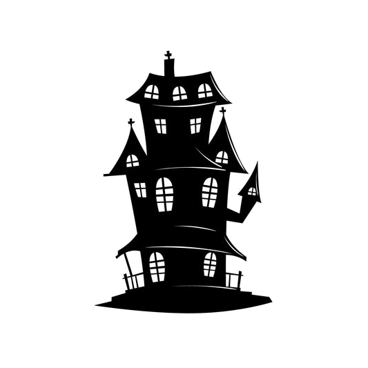 Vinyl Wall Art Decal - Haunted House - 25" x 17" - Spooky Mansion Design Seasonal Halloween Quote Sticker for Entryway Storefront Office Living Room Scary Spooky Decor