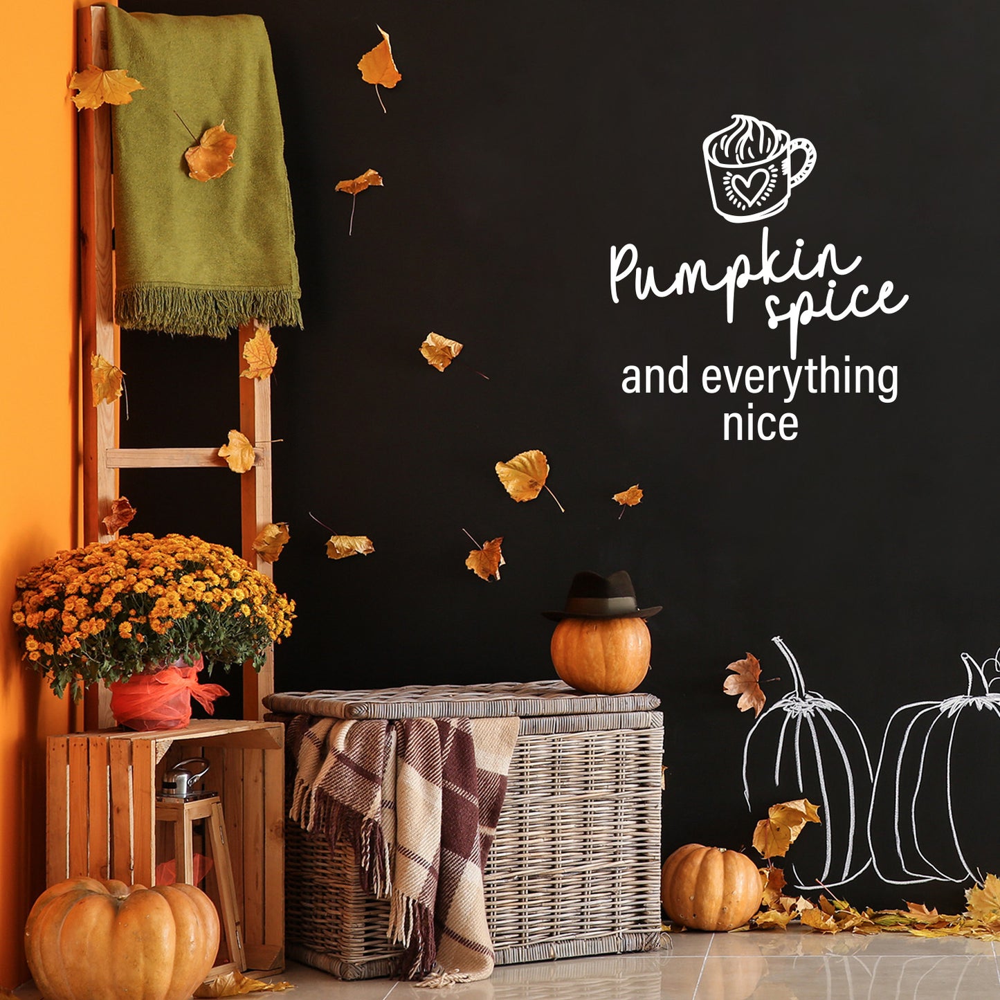 Vinyl Wall Art Decal - Pumpkin Spice and Everything Nice - 16.5" x 15" - Grateful Inspirational Thanksgiving Season Quote Sticker for Home Entry Door Dining Room Storefront Decor