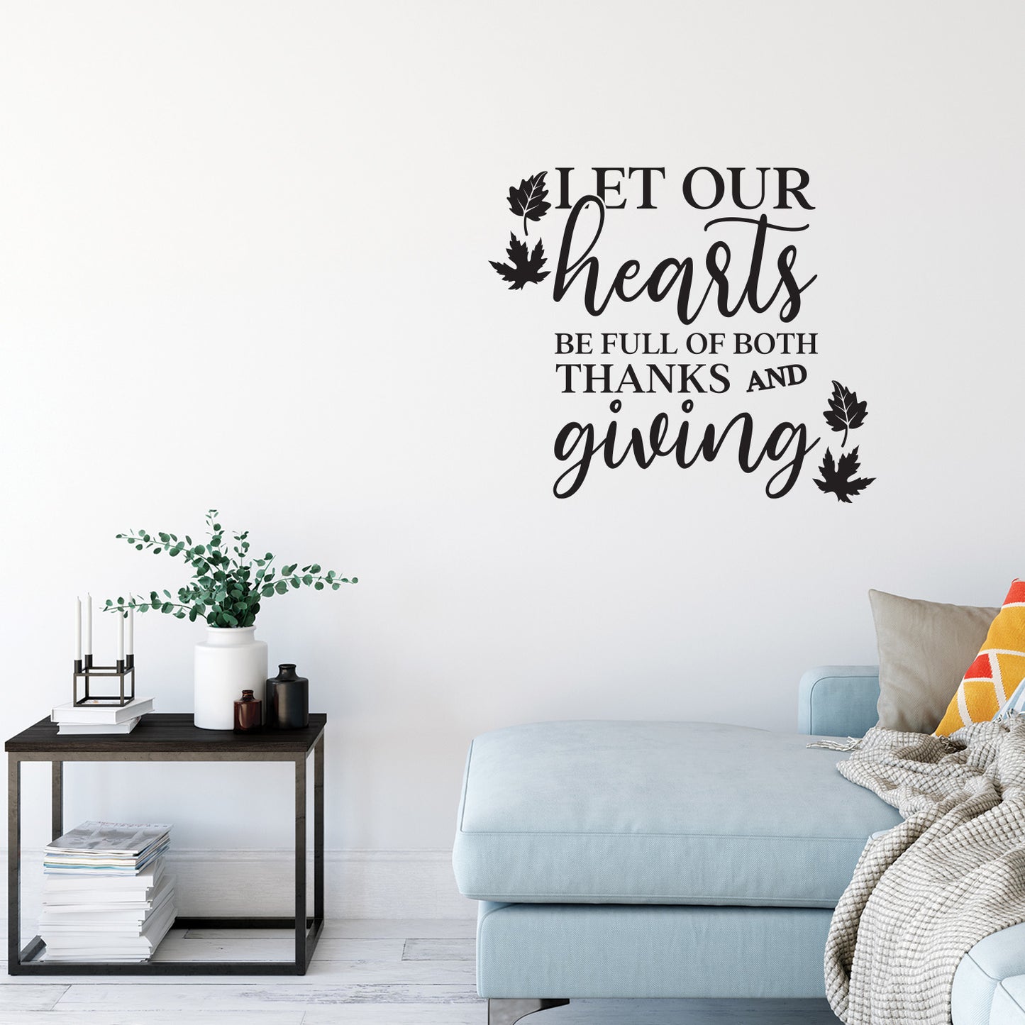 Vinyl Wall Art Decal - Let Our Hearts Be Full of Both Thanks and Giving - 17" x 20" - Trendy Lovely Thanksgiving Season Sticker for Home Family Room Kitchen Coffee Shop Storefront Decor