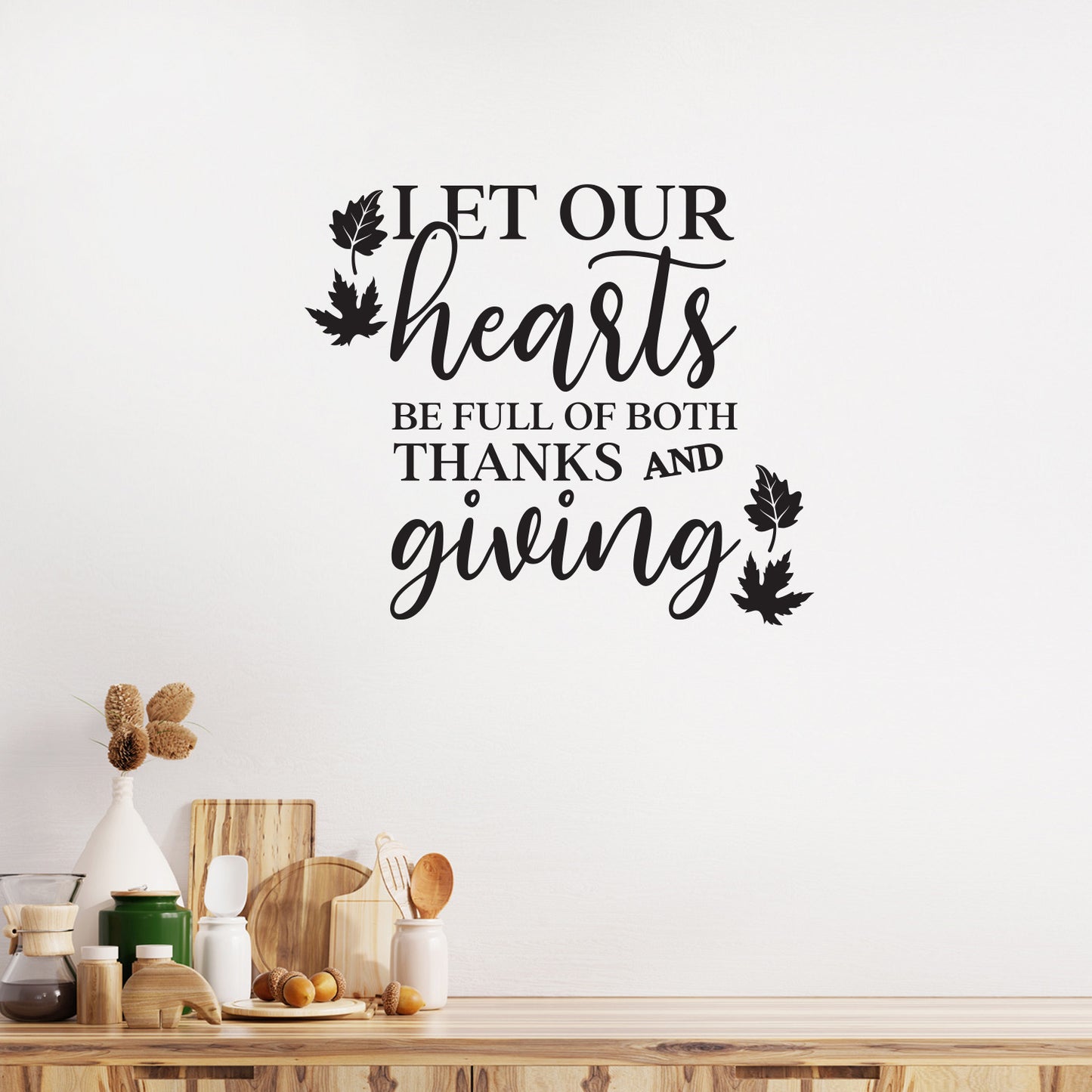 Vinyl Wall Art Decal - Let Our Hearts Be Full of Both Thanks and Giving - 17" x 20" - Trendy Lovely Thanksgiving Season Sticker for Home Family Room Kitchen Coffee Shop Storefront Decor