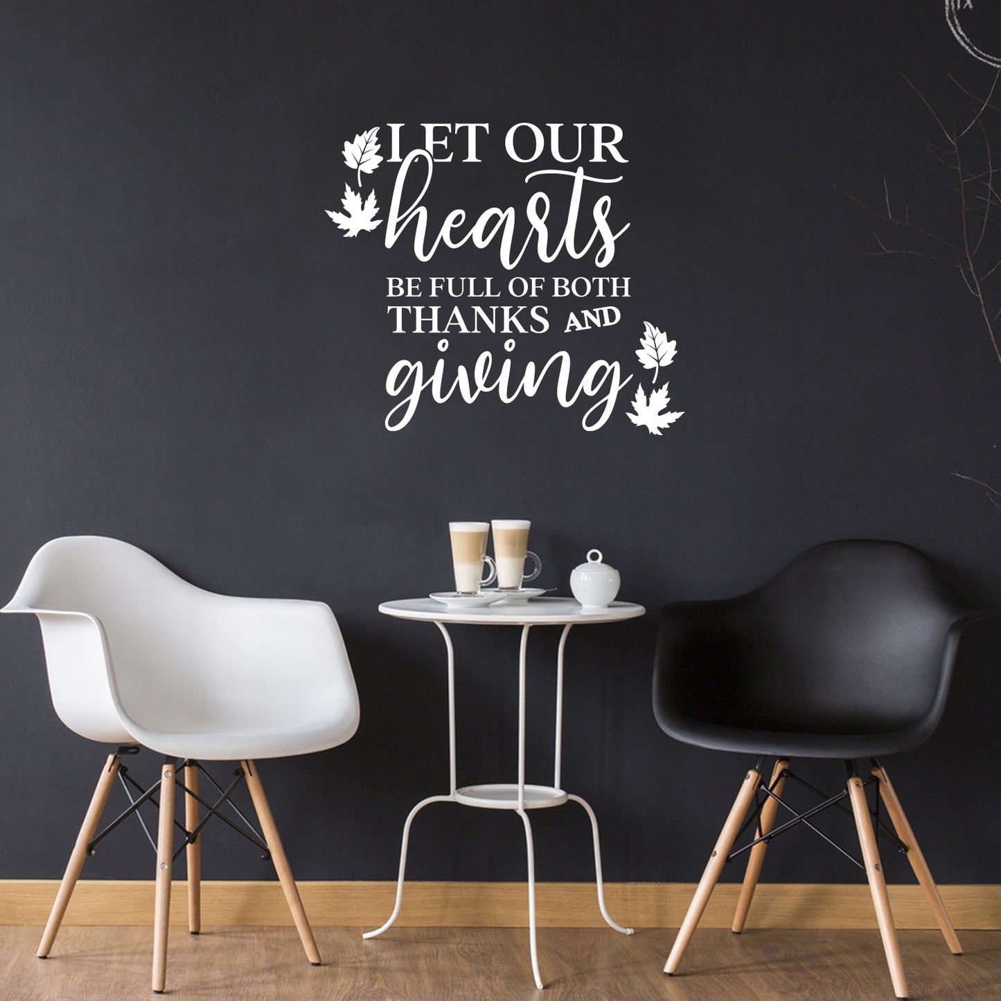 Vinyl Wall Art Decal - Let Our Hearts Be Full of Both Thanks and Giving - 17" x 20" - Trendy Lovely Thanksgiving Season Sticker for Home Family Room Kitchen Coffee Shop Storefront Decor