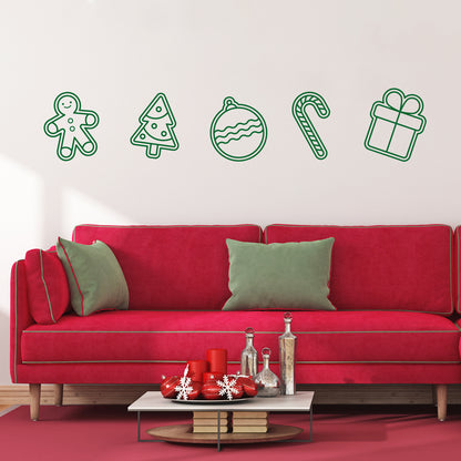 Vinyl Wall Art Decal - Hanging Christmas Ornaments - 60.5" x 15" - Holiday Season Trendy Seasonal Sticker for Home School Living Room Work Office Classroom Door Store Window Decor