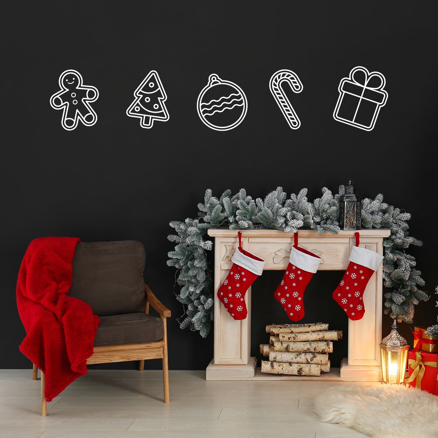 Vinyl Wall Art Decal - Hanging Christmas Ornaments - 60.5" x 15" - Holiday Season Trendy Seasonal Sticker for Home School Living Room Work Office Classroom Door Store Window Decor