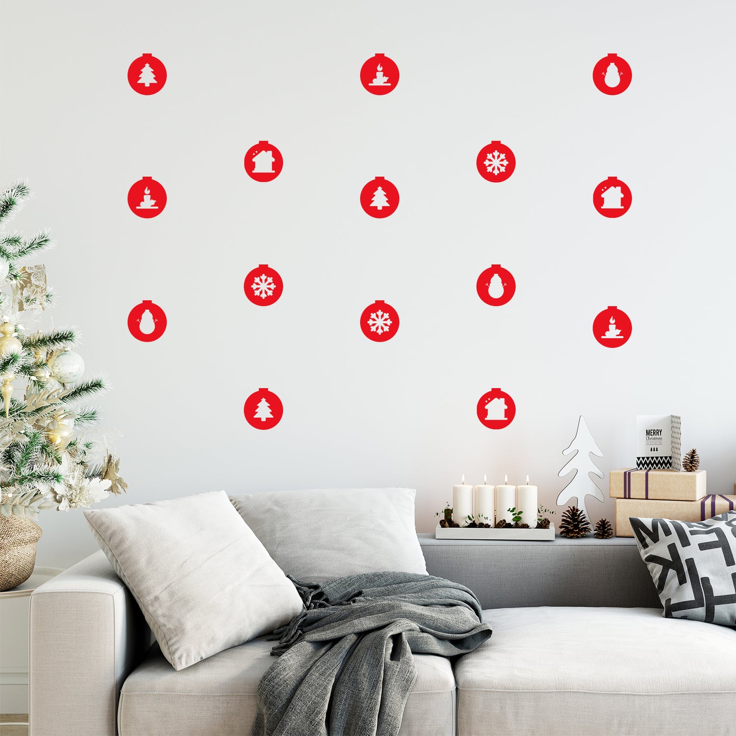 Set of 20 Vinyl Wall Art Decal - Christmas Ornaments Shapes - 4" x 4.2" Each - Holiday Seasonal Stickers for Home School Classroom Living Room Work Office Store Window Door Decor