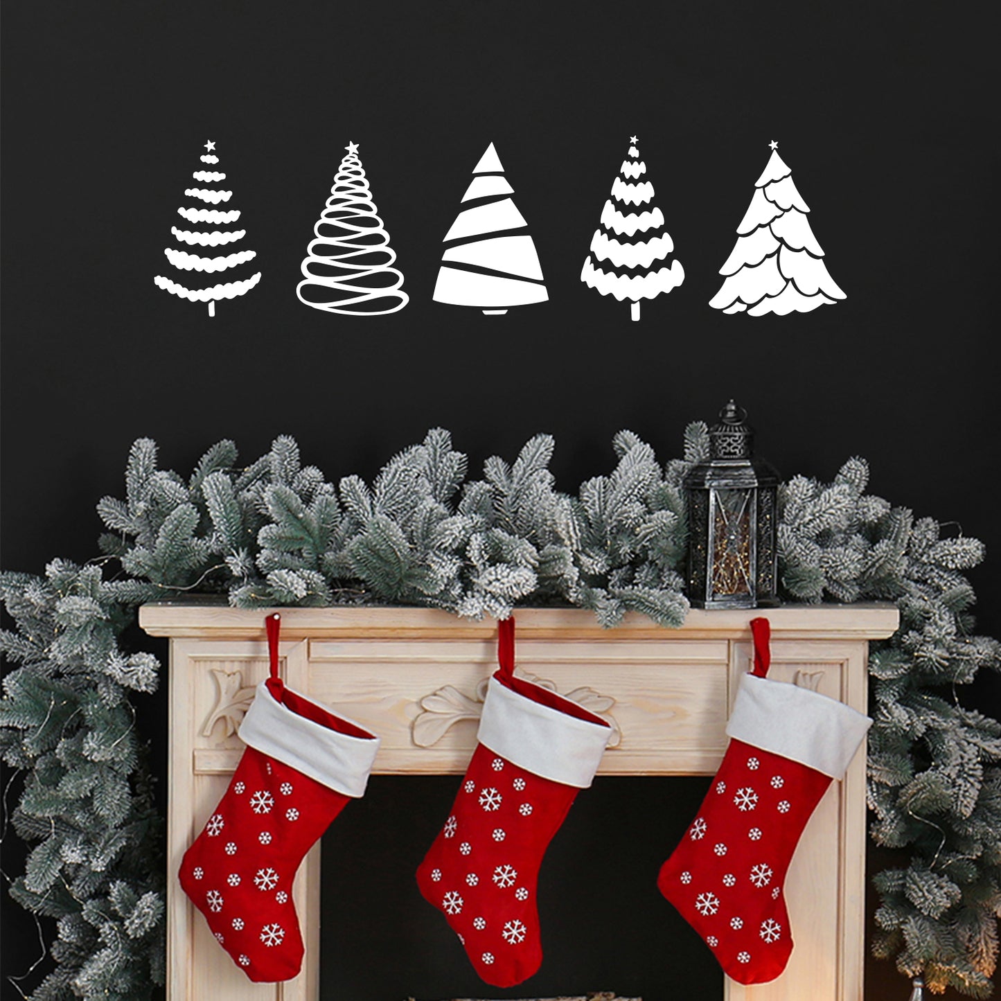 Vinyl Wall Art Decal - Christmas Trees - 26" x 7" - Seasonal Sticker for Home School Living Room Work Office Classroom Door Store Window Holiday Season Decor