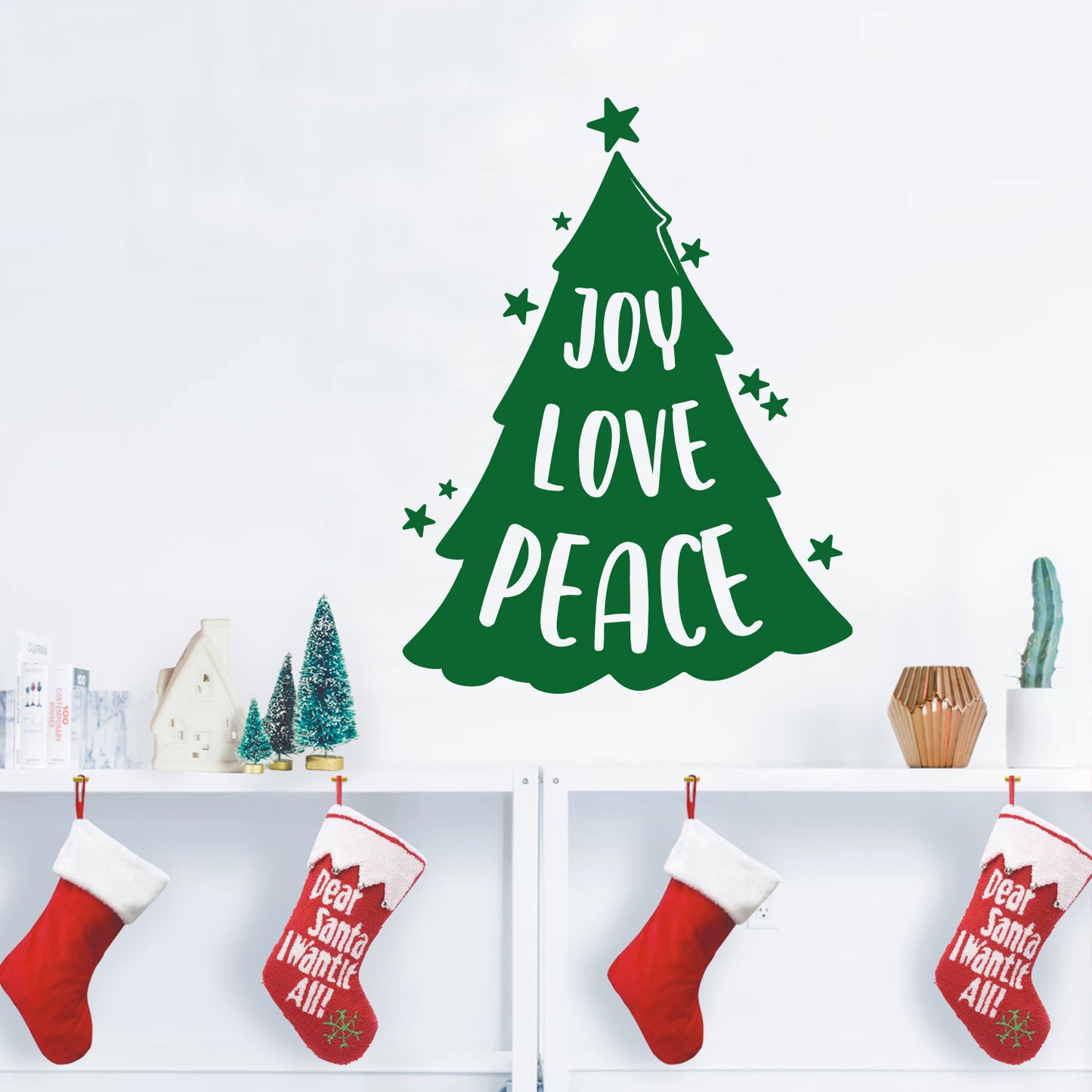 Joy Love Peace - Holiday Christmas Decor Seasonal Wall Art Quote Sticker Vinyl Decal for Home School Living Room Work Office Classroom Store