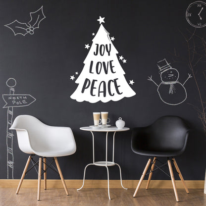 Joy Love Peace - Holiday Christmas Decor Seasonal Wall Art Quote Sticker Vinyl Decal for Home School Living Room Work Office Classroom Store