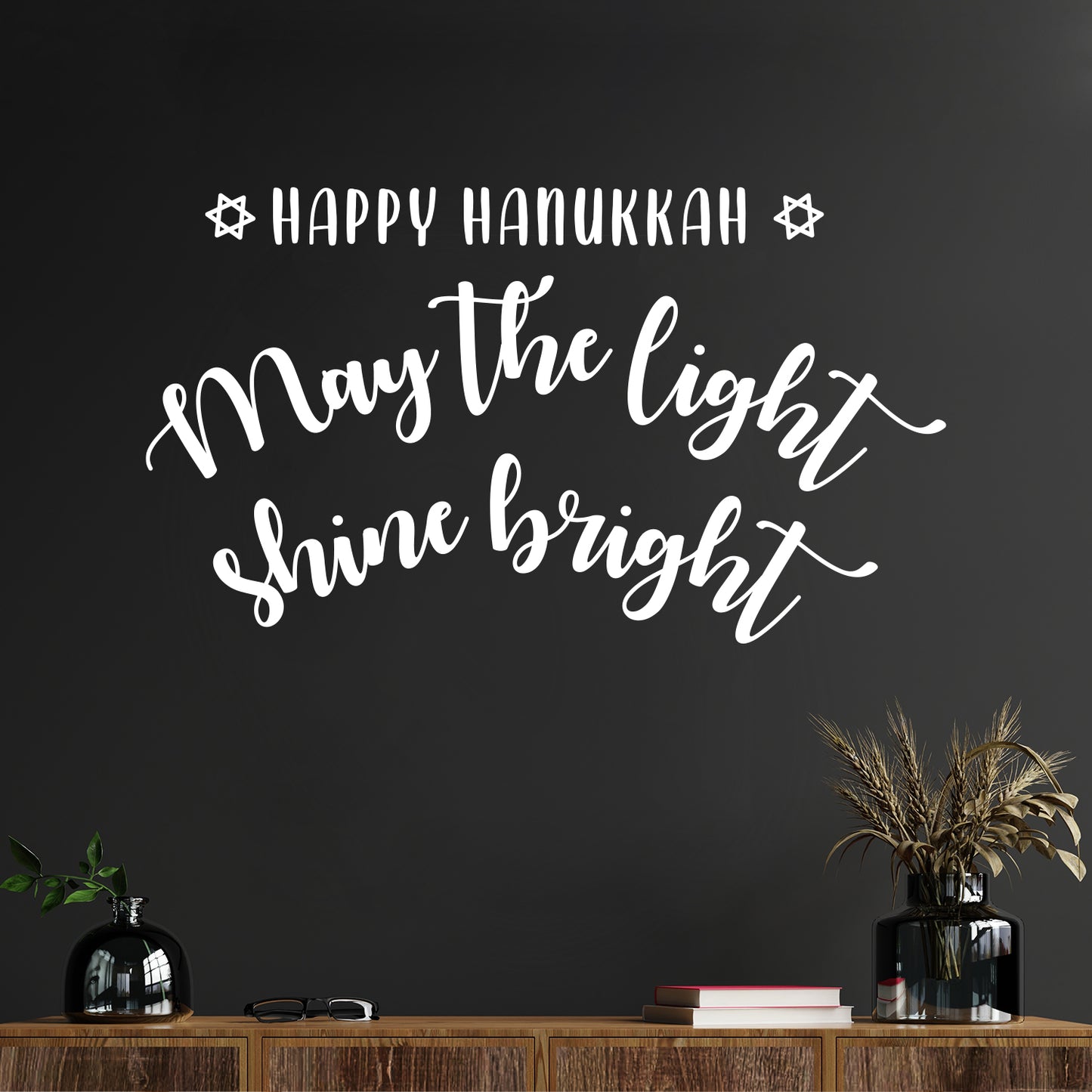 Vinyl Wall Art Decal - Happy Hanukkah May The Light Shine Bright - 8" x 14" - Grateful Inspirational Holiday Season Quote Sticker for Home Entry Door Dining Room Living Room Decor