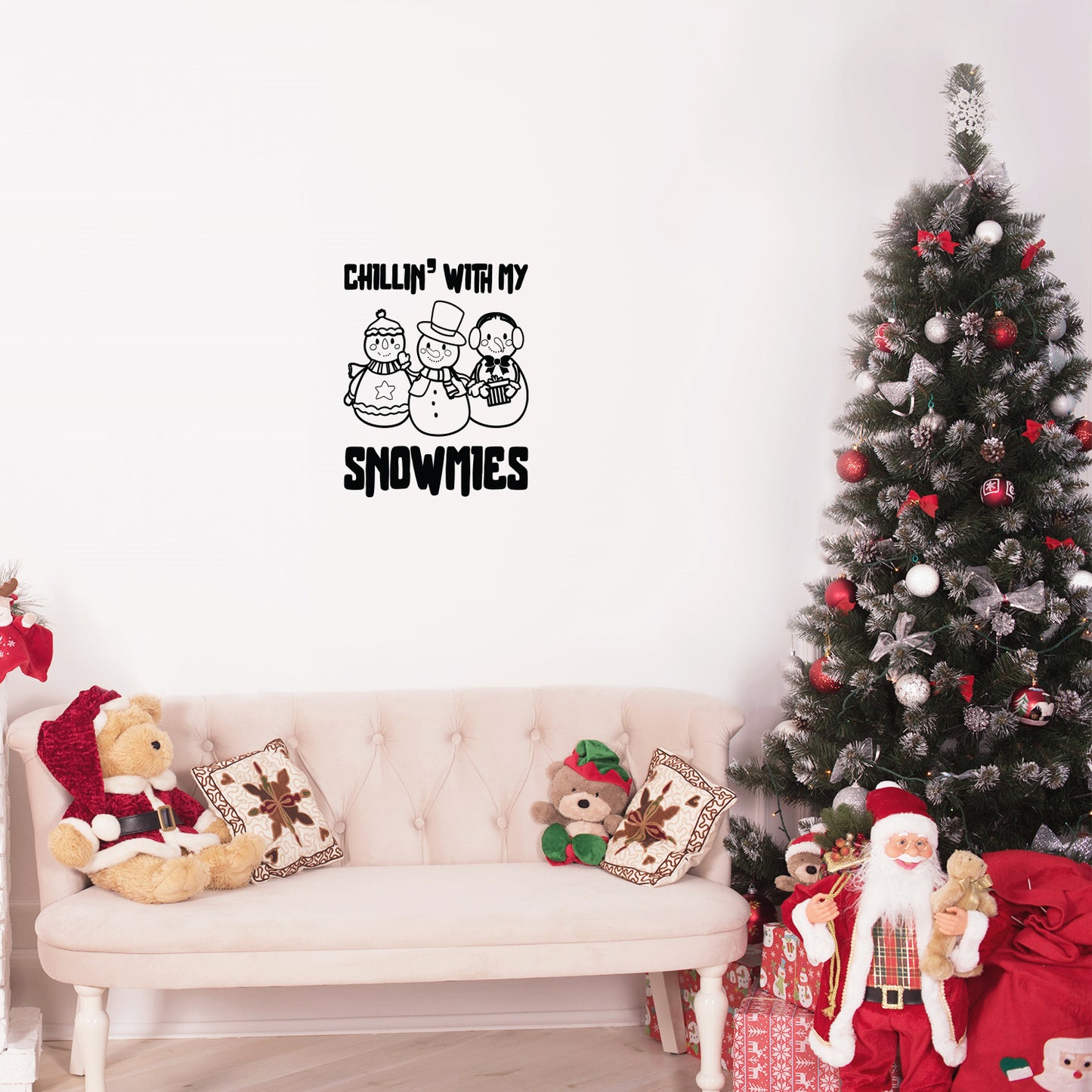 Vinyl Wall Art Decal - Chillin' with My Snowmies - 20" x 17" - Holiday Christmas Season Trendy Seasonal Quote Sticker for Family Home School Kids Room Living Room Door Decor