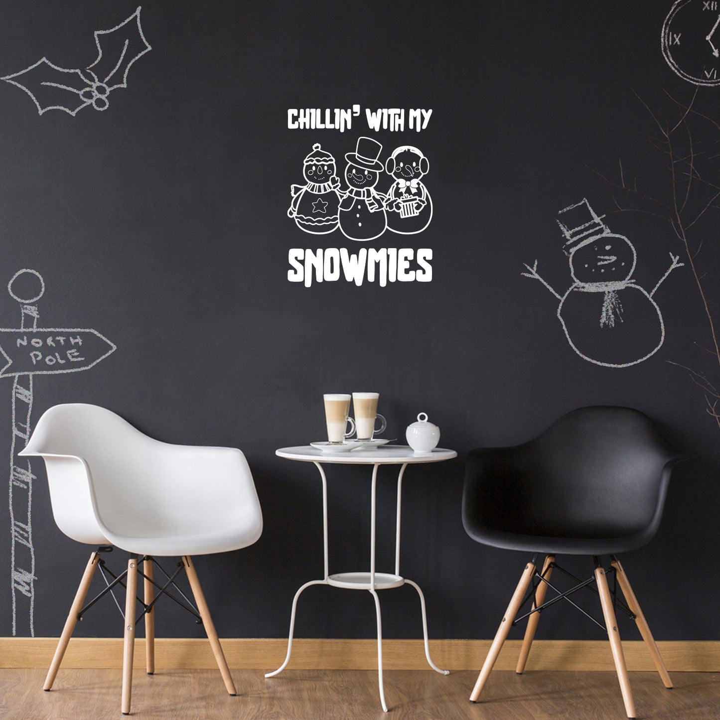 Vinyl Wall Art Decal - Chillin' with My Snowmies - 20" x 17" - Holiday Christmas Season Trendy Seasonal Quote Sticker for Family Home School Kids Room Living Room Door Decor