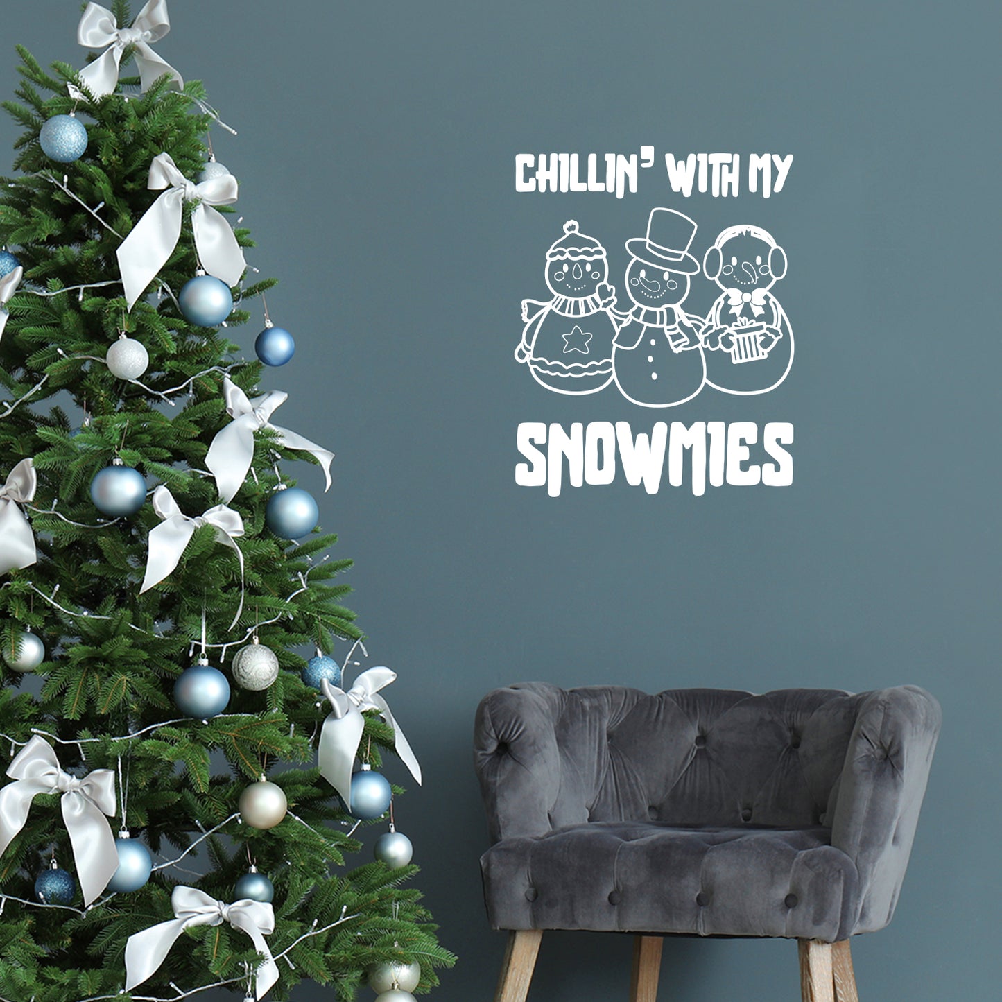 Vinyl Wall Art Decal - Chillin' with My Snowmies - 20" x 17" - Holiday Christmas Season Trendy Seasonal Quote Sticker for Family Home School Kids Room Living Room Door Decor