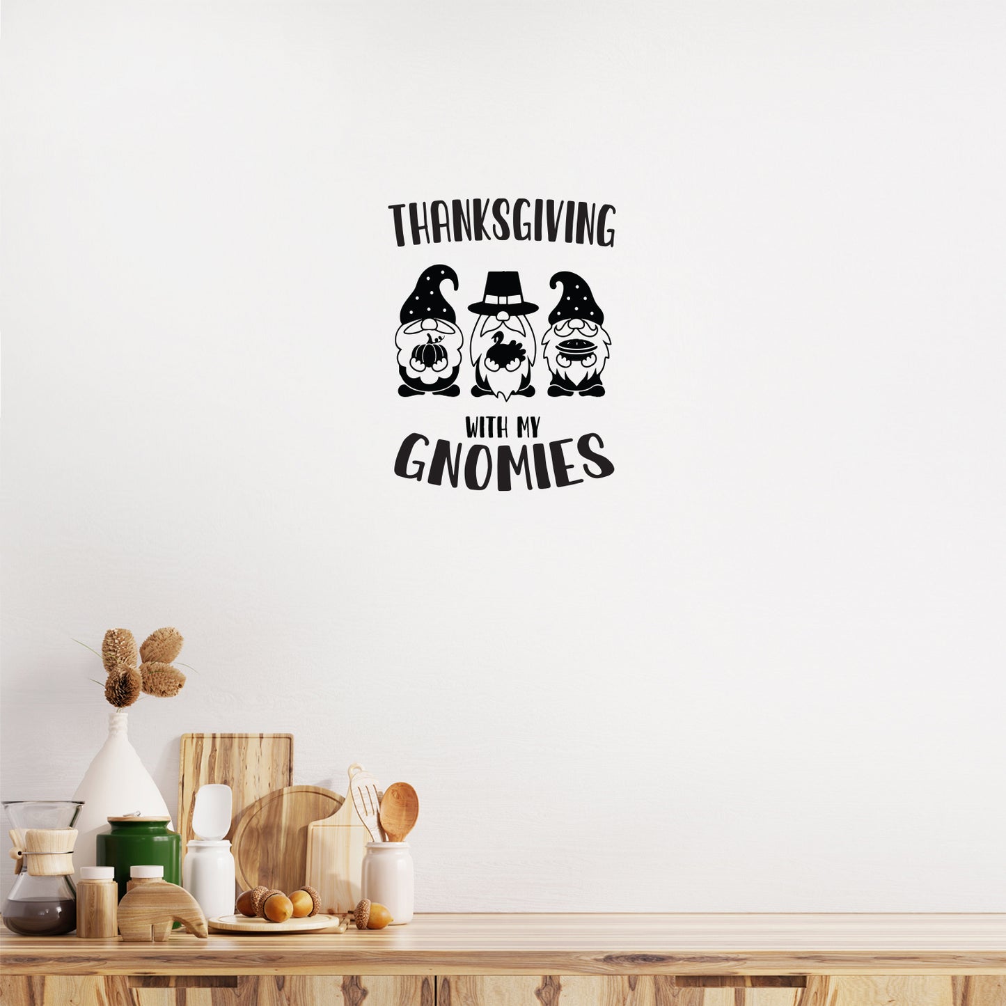 Vinyl Wall Art Decal - Thanksgiving Gnomies - 24" x 17" - Trendy Funny Lovely Fall Season Design Sticker for Home Family Room Playroom Classroom Office Coffee Shop Storefront Decor