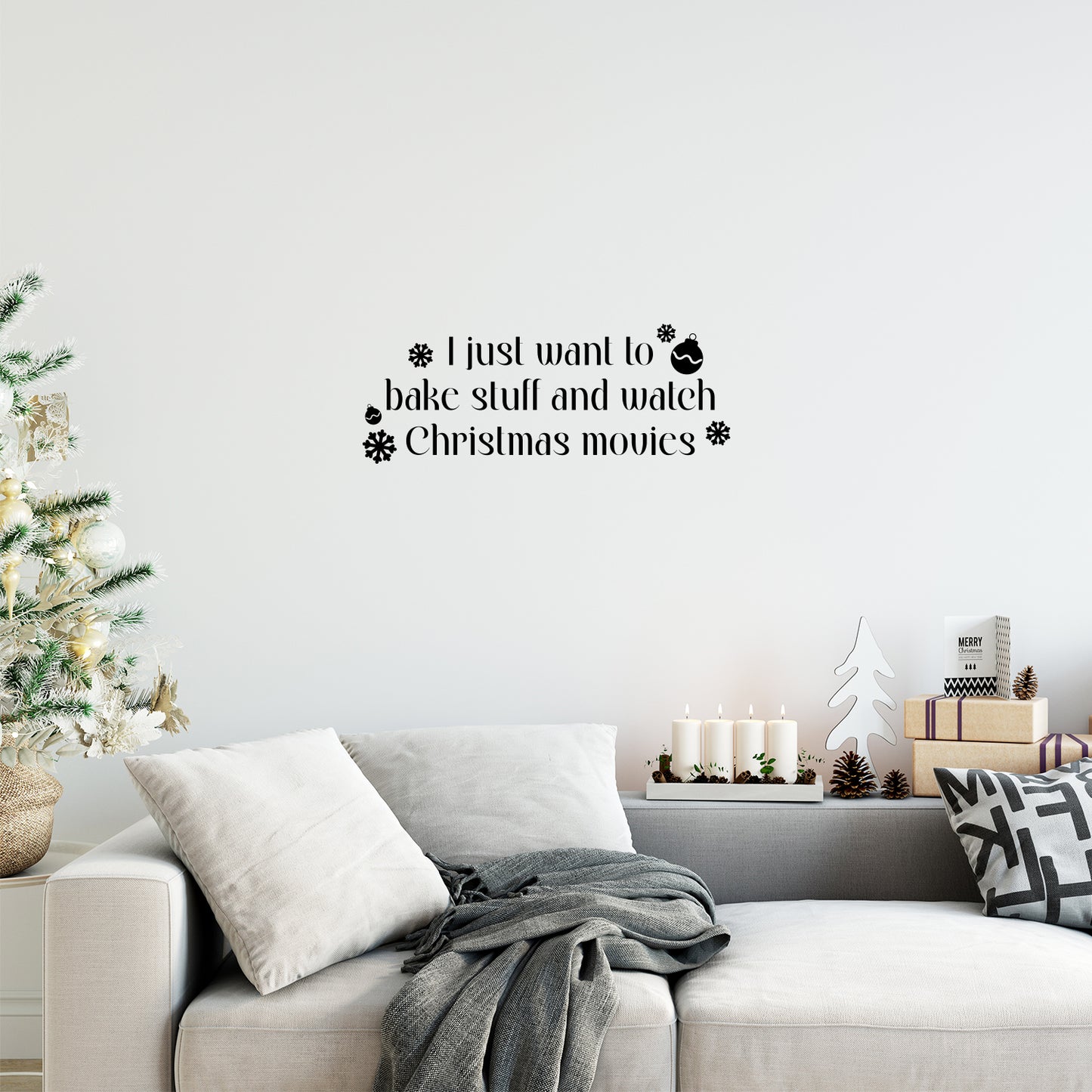 Vinyl Wall Art Decal - I Just Want to Bake - 9.5" x 25" - Lovely Funny Christmas Season Quote Sticker for Home Living Room Kitchen Dining Room Coffee Shop Windows Storefront Holiday Decor