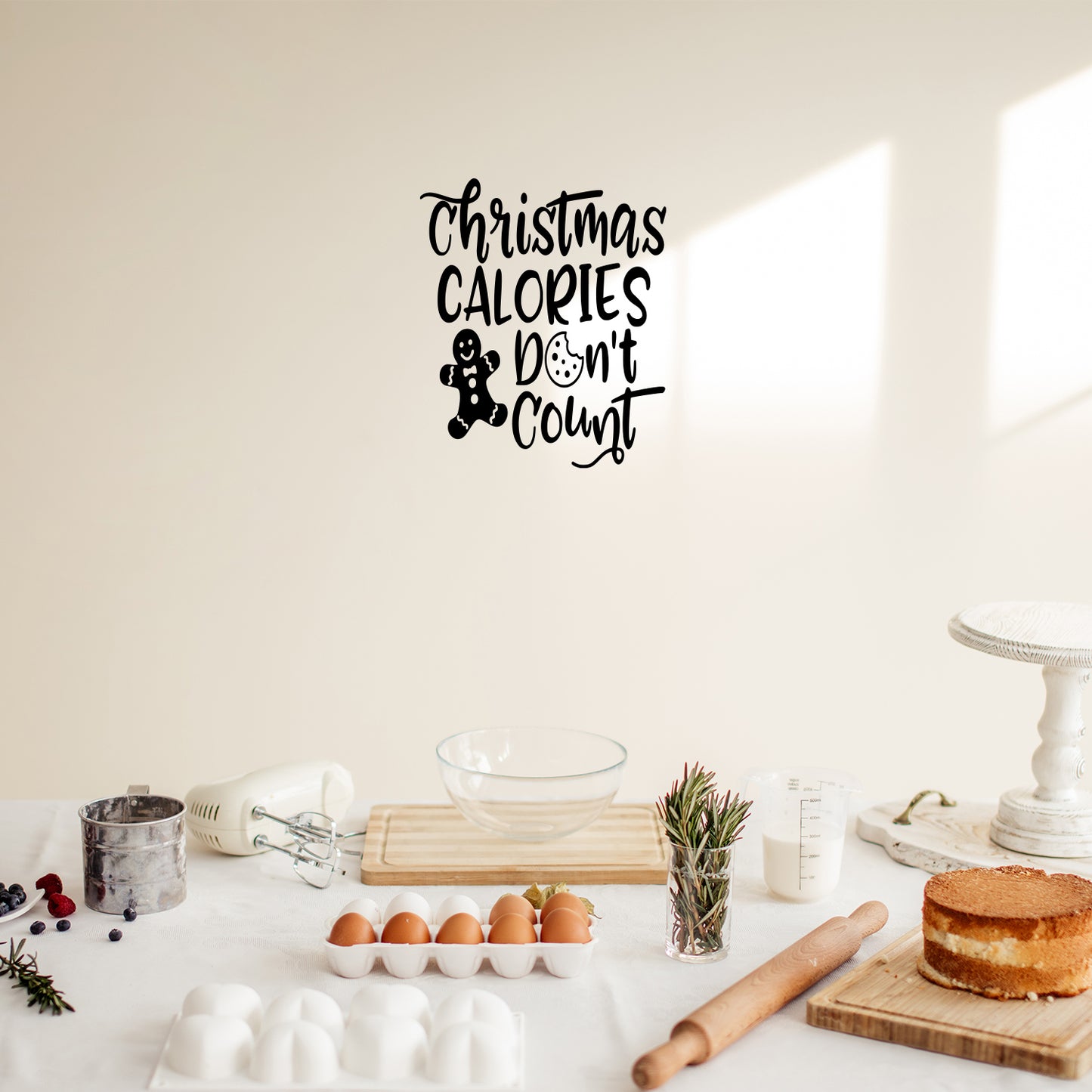 Vinyl Wall Art Decal - Christmas Calories Don't Count - 20" x 17" - Lovely Funny Christmas Season Quote Sticker for Home Kitchen Dining Room Restaurant Coffee Shop Storefront Holiday Decor