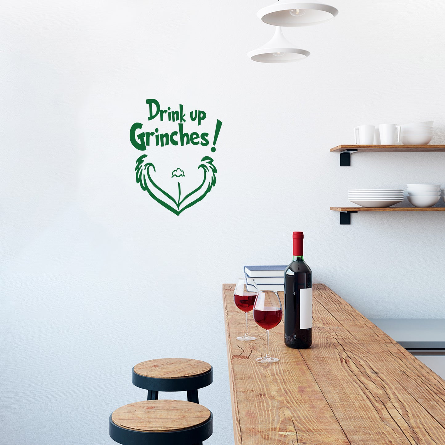 Vinyl Wall Art Decal - Drink Up Grinches! - 20" x 17" - Funny Sarcastic Adult Christmas Joke Quote Sticker for Home Living Room Restaurant Coffee Shop Liquor Bar Storefront Decor