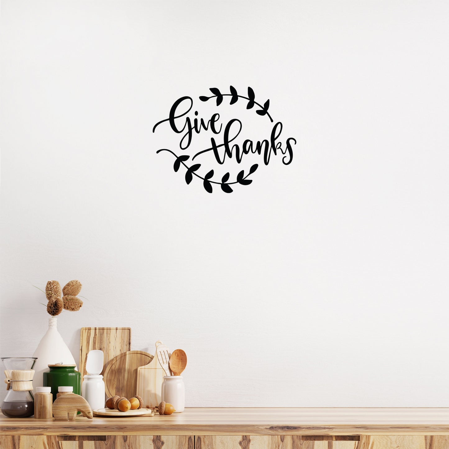 Vinyl Wall Art Decal - Give Thanks - 15" x 20" - Modern Inspirational Lovely Fall Season Quote Sticker for Home Living Room Kitchen Dining Room Office Coffee Shop Storefront Decor