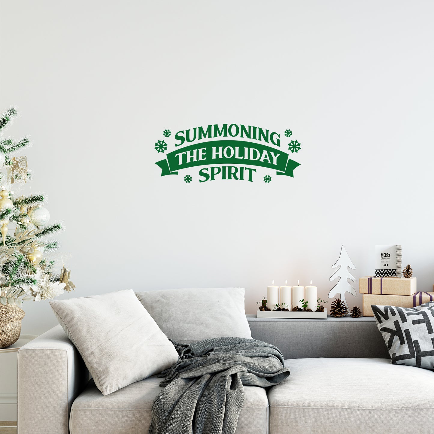 Vinyl Wall Art Decal - Summoning The Holiday Spirit - 10" x 25" - Holiday Christmas Season Trendy Seasonal Quote Sticker for Family Home School Kids Room Living Room Door Decor