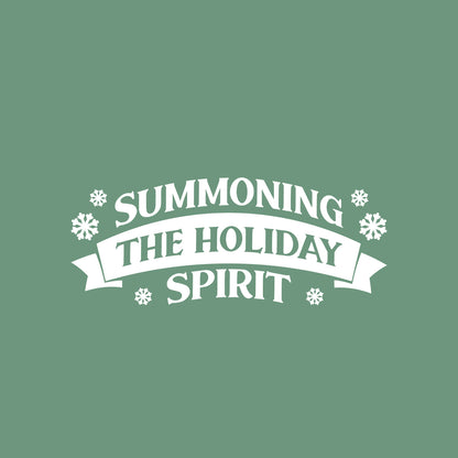 Vinyl Wall Art Decal - Summoning The Holiday Spirit - 10" x 25" - Holiday Christmas Season Trendy Seasonal Quote Sticker for Family Home School Kids Room Living Room Door Decor