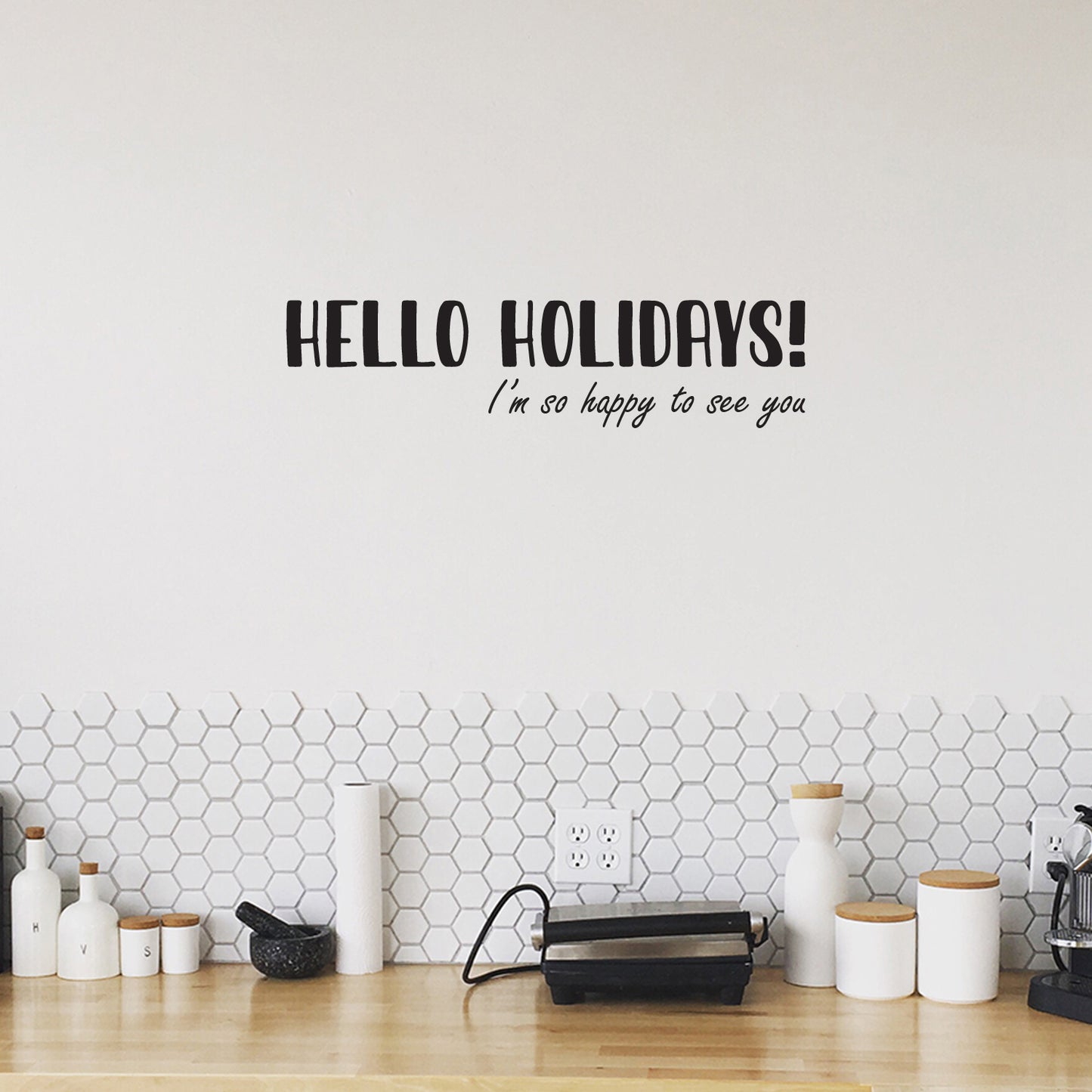 Vinyl Wall Art Decal - Hello Holidays! - 12" x 48" - Trendy Lovely Fun Christmas Season Quote Sticker for Home Living Room Playroom Classroom Doors Windows Storefront Holiday Decor