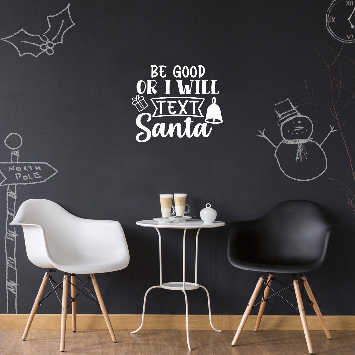 Vinyl Wall Art Decal - Be Good Or I Will Text Santa - 17" x 20" - Lovely Inspiring Fun Christmas Season Quote Sticker for Home Family Living Room Playroom Playground Holiday Decor